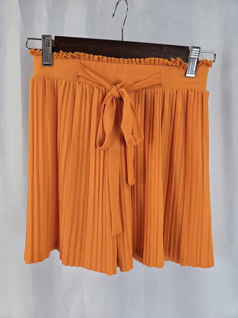 Soho Apparel Shorts Womens Small Orange Pleated Paperbag Ruffle Waist Belted